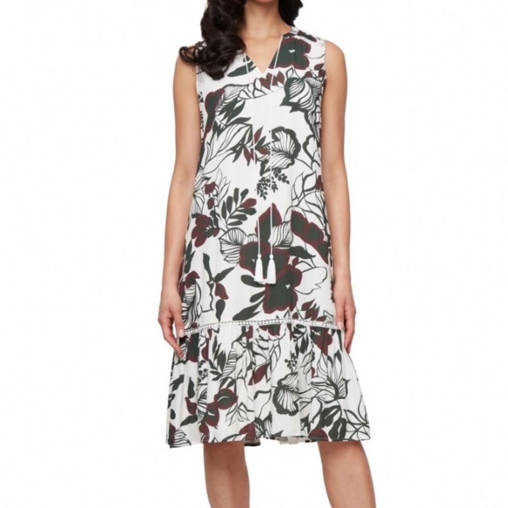 SLNY Floral Shift Dress Women 4 New Tassel Ruffle Hem MSRP $149